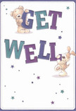 Bathed in cheerful light, this get well card beams playful optimism and gentle encouragement, just like the comforting bouquets found in Shepperton's flower shops. Two adorable figures-a friendly teddy bear and a happy puppy-rise from the card, each balancing and hugging the large, whimsical letters of 'Get Well.' Their fur seems invitingly soft, almost tangible, exuding the warmth familiar to anyone who's received a hand-delivered bouquet from Flowers Shepperton. Hues of indigo, teal, and pastel purple pop boldly against a creamy white canvas, while a scattering of twinkling stars adds an air of magic that echoes the promise of new beginnings along the Thames. The friendly, rounded forms and kind-eyed expressions on the animals gently reassure, suggesting innocence and profound care. Every detail, from the textured artwork to the composition's clean, open background, is arranged to bring comfort and hope-a perfect message for someone healing at home on Manygate Lane or recovering in the heart of Shepperton. More than mere greeting, the card is an emotional balm, designed to deliver true kindness and brighten spirits with a touch of local joy.